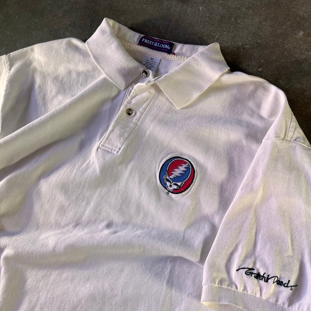 Vintage 90s Grateful Dead white fruit of the loom cotton made in USA polo shirt